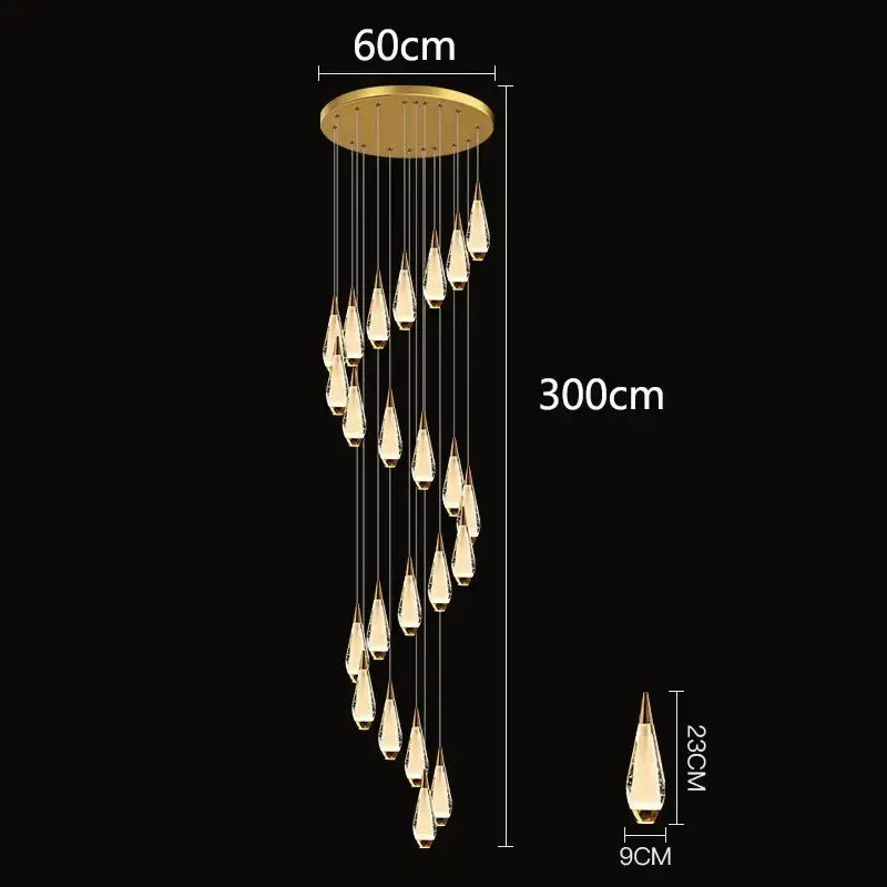 Modern gold teardrop led pendant staircase chandelier living room