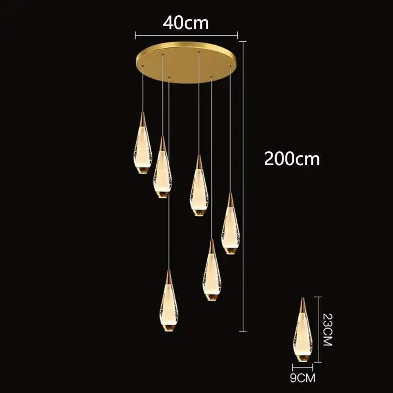 Modern gold teardrop led pendant staircase chandelier living room