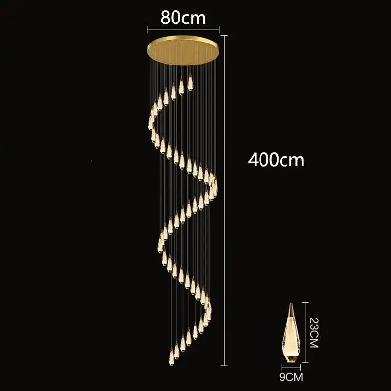 Modern gold teardrop led pendant staircase chandelier living room