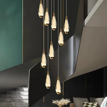Modern gold teardrop led pendant staircase chandelier living room