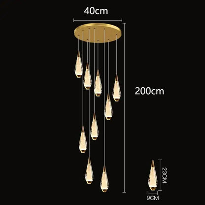 Modern gold teardrop led pendant staircase chandelier living room
