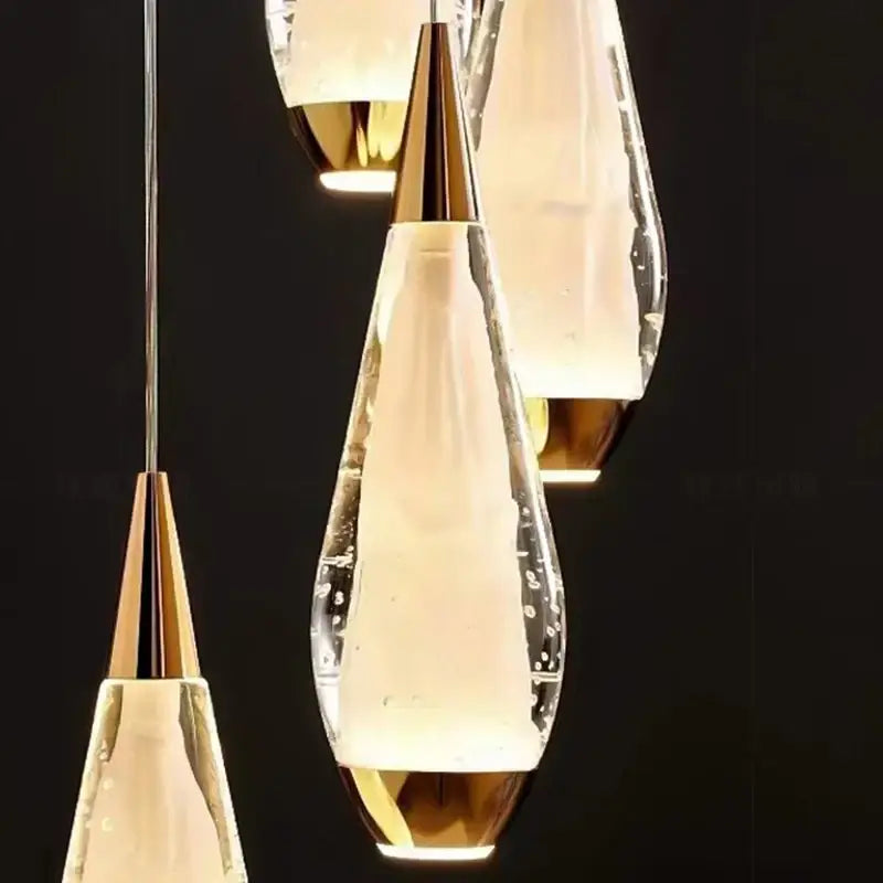 Modern gold teardrop led pendant staircase chandelier living room