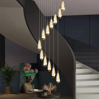 Modern gold teardrop led pendant staircase chandelier living room
