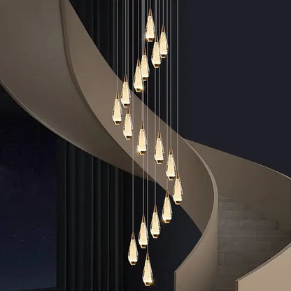 Modern gold teardrop led pendant staircase chandelier living room
