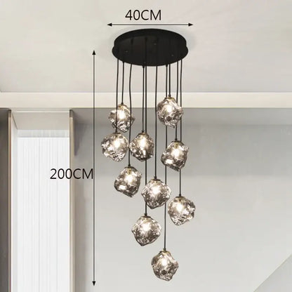Modern irregular glass led pendant staircase chandelier dining room