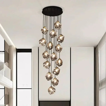 Modern irregular glass led pendant staircase chandelier dining room