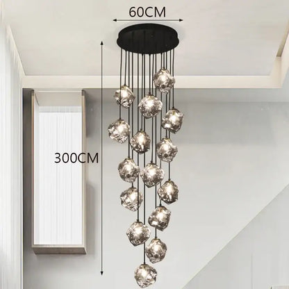 Modern irregular glass led pendant staircase chandelier dining room
