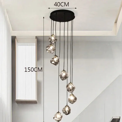 Modern irregular glass led pendant staircase chandelier dining room