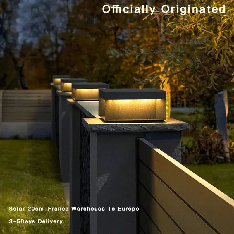 Black square solar led pillar light courtyard fence cap
