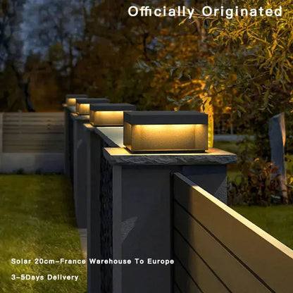 Black square solar led pillar light courtyard fence cap