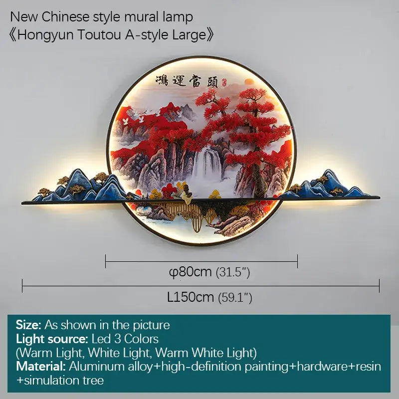 Modern red led pine landscape wall light living room art shelf