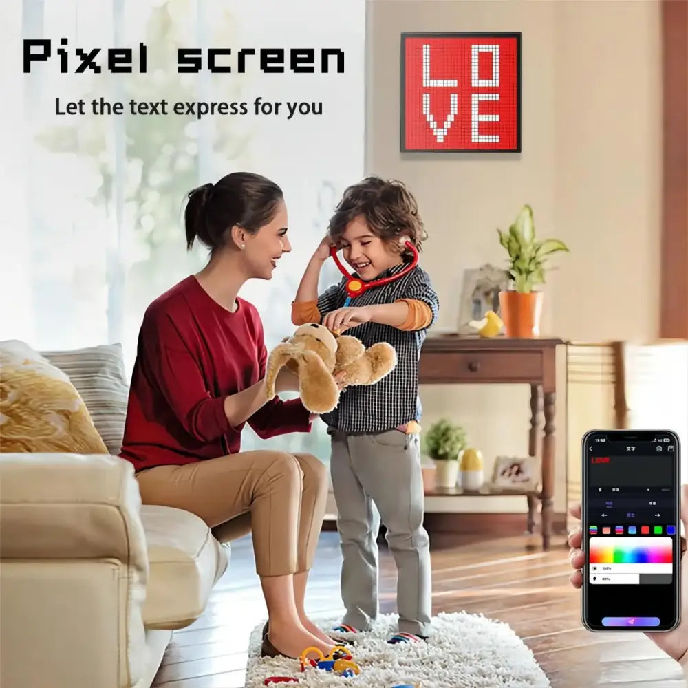 Modern black & white led pixel display gaming room animation frame