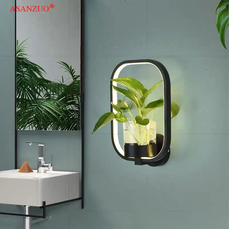 Modern silver led plant wall lamps for living room glass vase decor