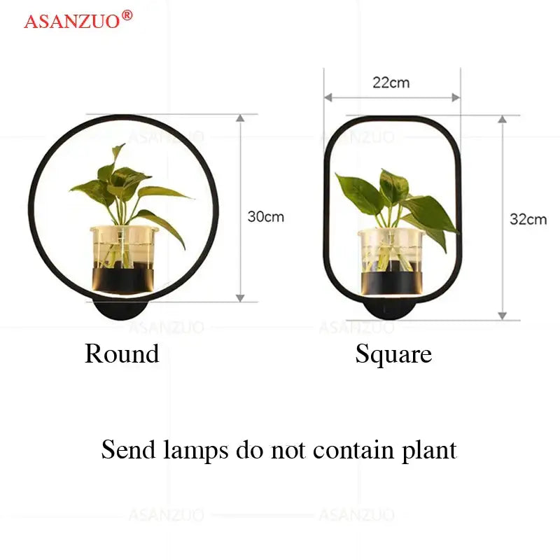 Modern silver led plant wall lamps for living room glass vase decor