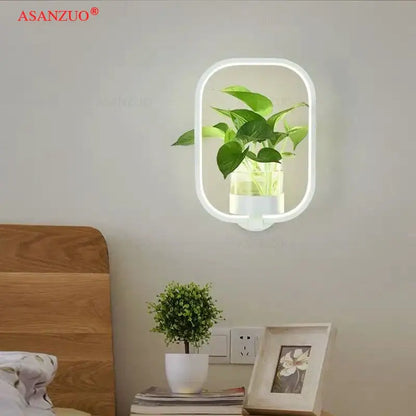 Modern silver led plant wall lamps for living room glass vase decor