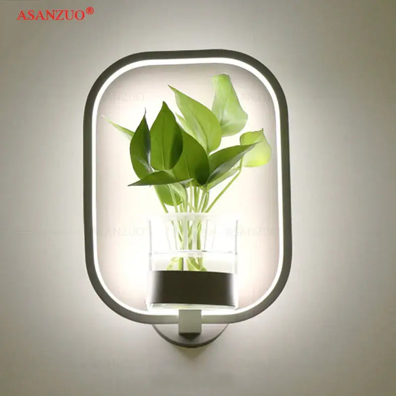 Modern silver led plant wall lamps for living room glass vase decor