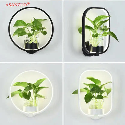 Modern silver led plant wall lamps for living room glass vase decor