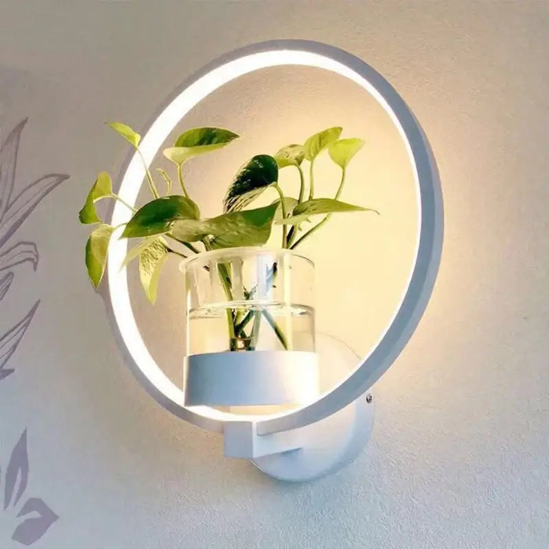 Modern silver led plant wall lamps for living room glass vase decor