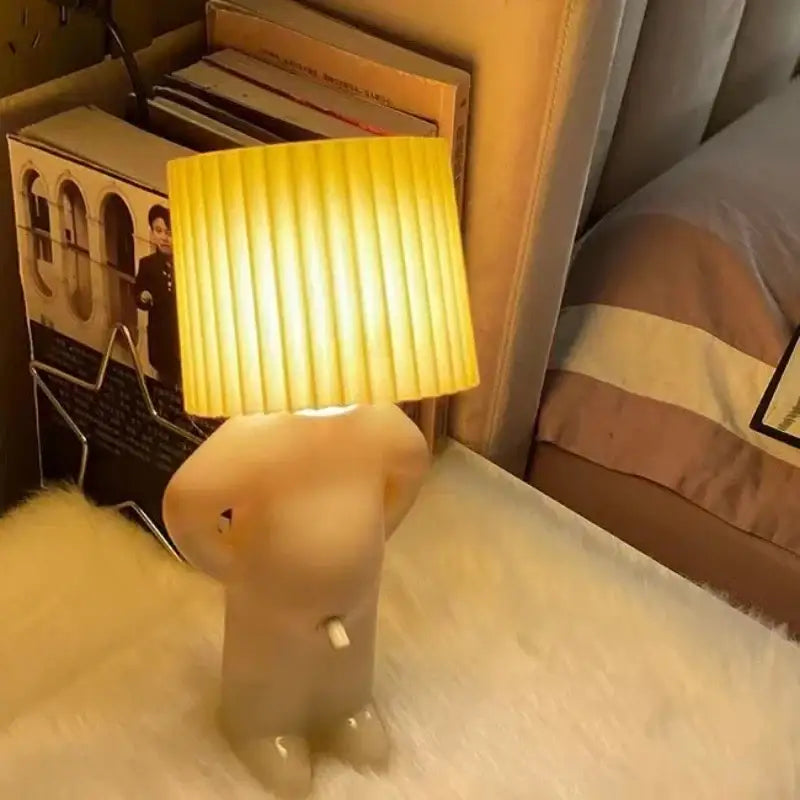 Whimsical beige and yellow ceramic pleats table lamp for bedroom