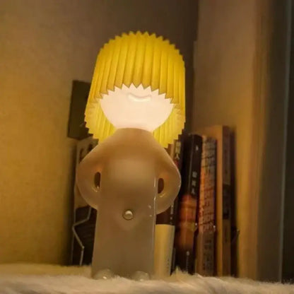 Whimsical beige and yellow ceramic pleats table lamp for bedroom