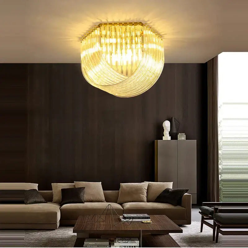 Postmodern gold & silver led chandelier foyer glass tube light
