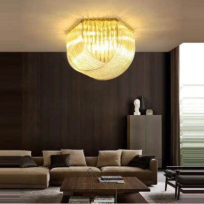 Postmodern gold & silver led chandelier foyer glass tube light