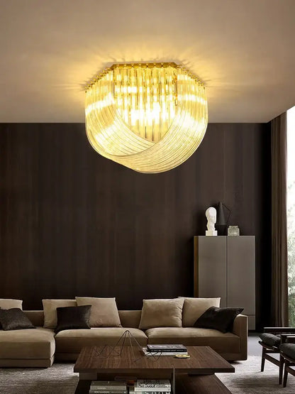 Postmodern gold & silver led chandelier foyer glass tube light