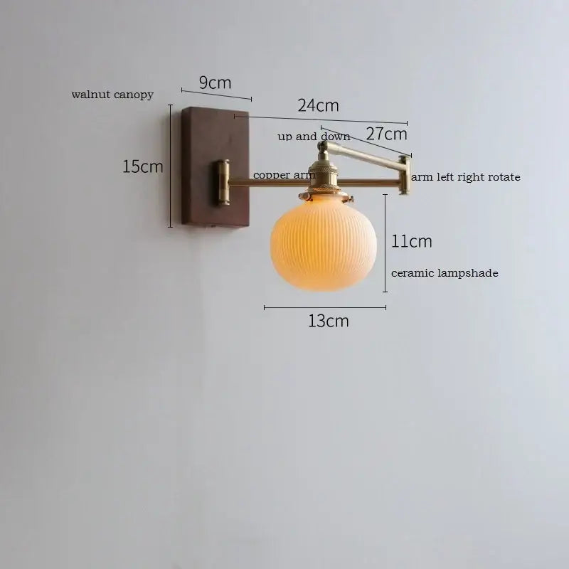 Modern brass led pull chain wall lamp with pleated shade bedroom