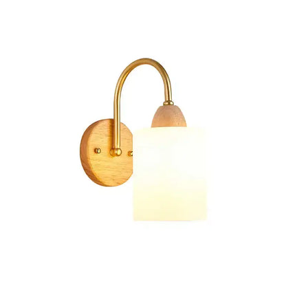 Modern brass and wood led pull chain wall lights for bedroom