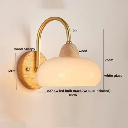 Modern brass and wood led pull chain wall lights for bedroom