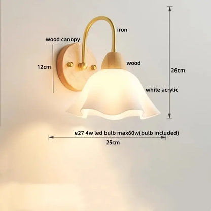 Modern brass and wood led pull chain wall lights for bedroom