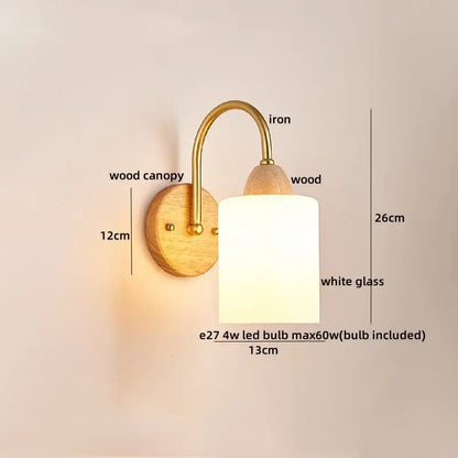 Modern brass and wood led pull chain wall lights for bedroom