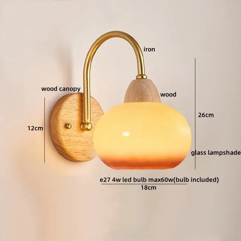 Modern brass and wood led pull chain wall lights for bedroom