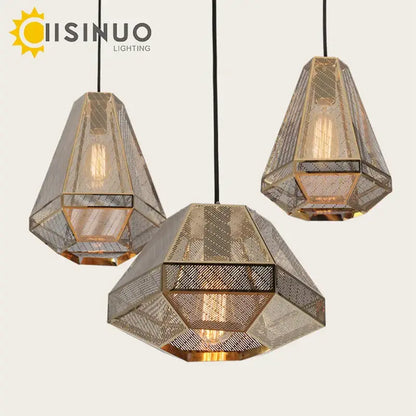 Modern gold geometric led pyramid pendant light for dining room
