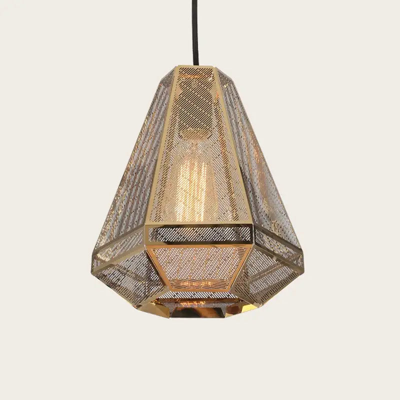 Modern gold geometric led pyramid pendant light for dining room