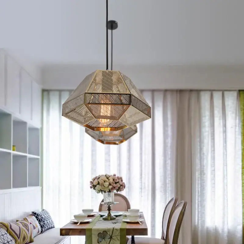 Modern gold geometric led pyramid pendant light for dining room
