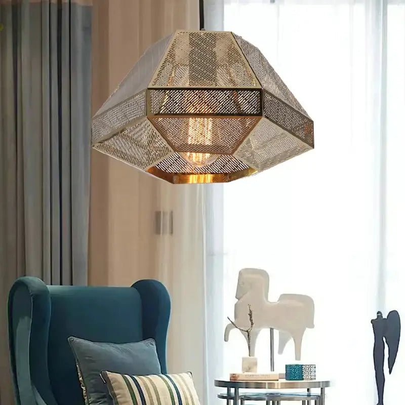 Modern gold geometric led pyramid pendant light for dining room