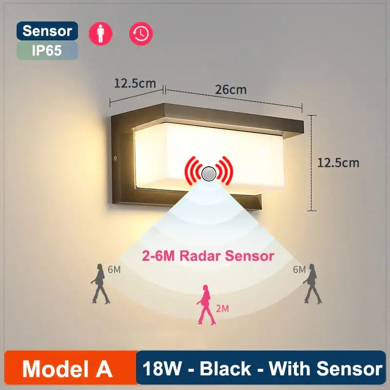Modern black radar induction wall lamp garden frosted glass light