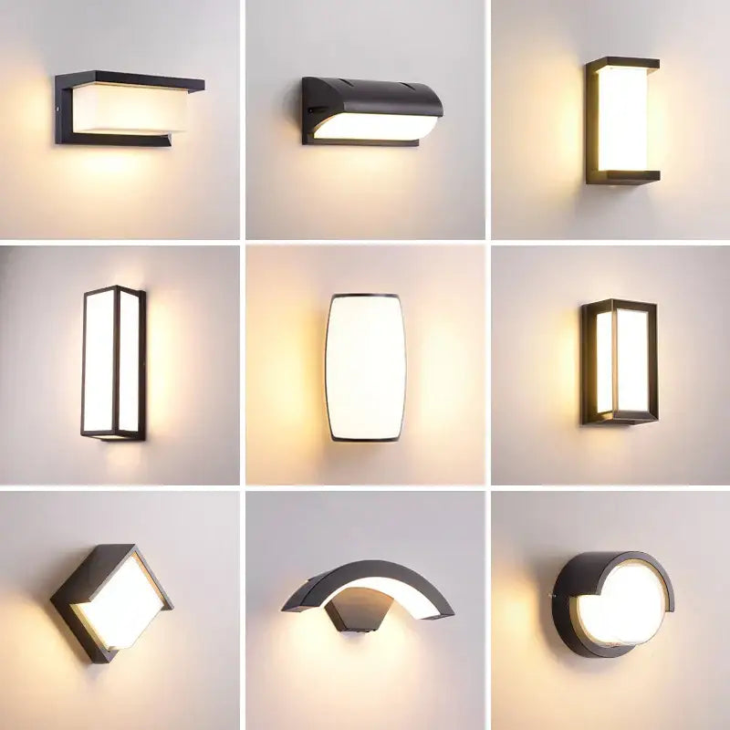 Modern black radar induction wall lamp garden frosted glass light