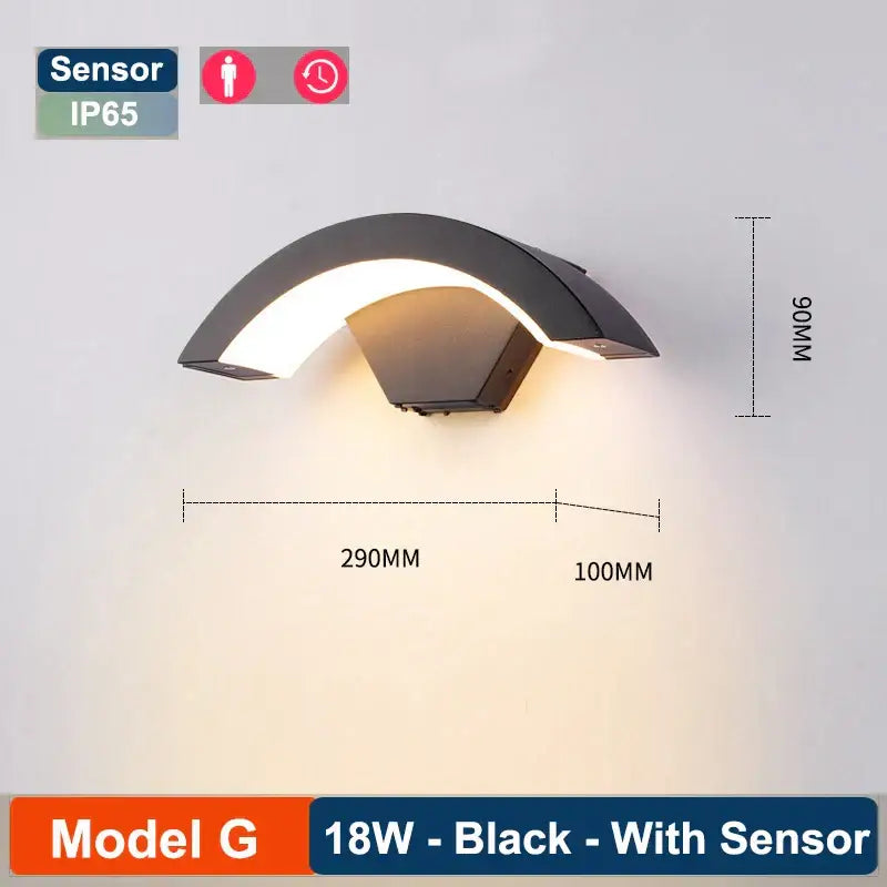 Modern black radar induction wall lamp garden frosted glass light