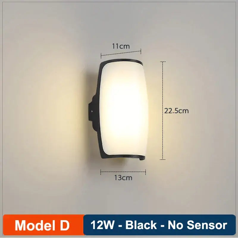 Modern black radar induction wall lamp garden frosted glass light