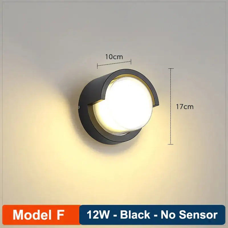 Modern black radar induction wall lamp garden frosted glass light