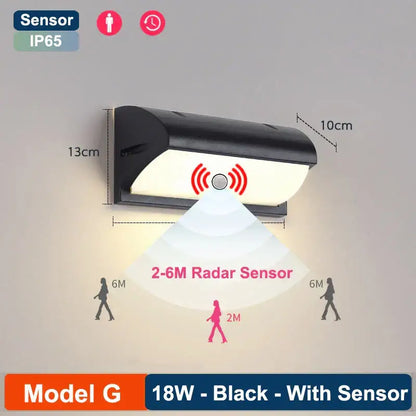 Modern black radar induction wall lamp garden frosted glass light