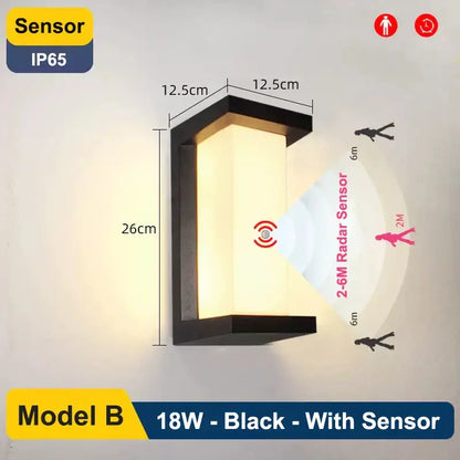 Modern black radar induction wall lamp garden frosted glass light