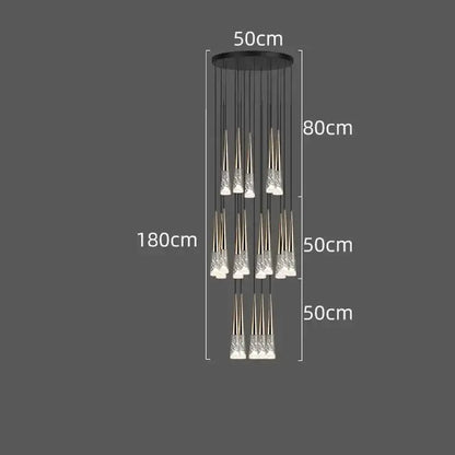 Modern black and clear led rain drop chandelier staircase light