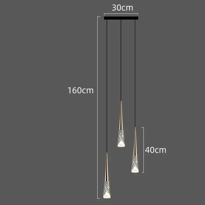 Modern black and clear led rain drop chandelier staircase light
