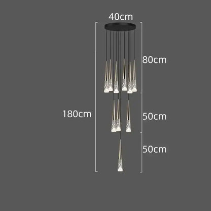 Modern black and clear led rain drop chandelier staircase light