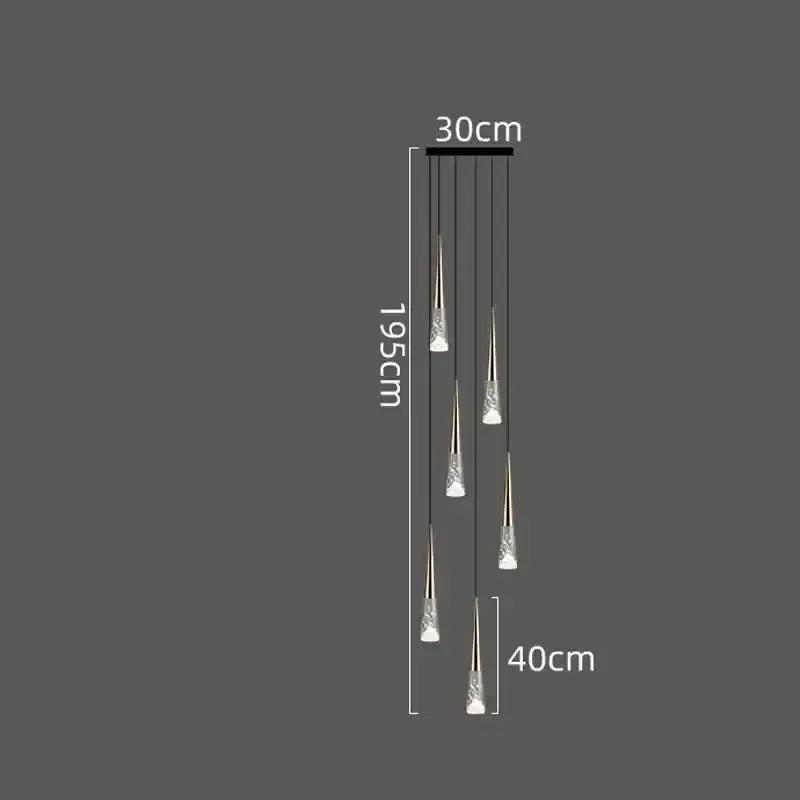 Modern black and clear led rain drop chandelier staircase light