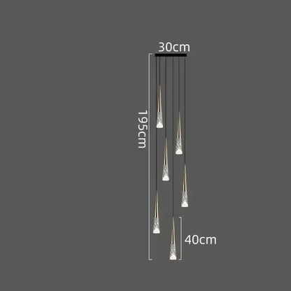 Modern black and clear led rain drop chandelier staircase light