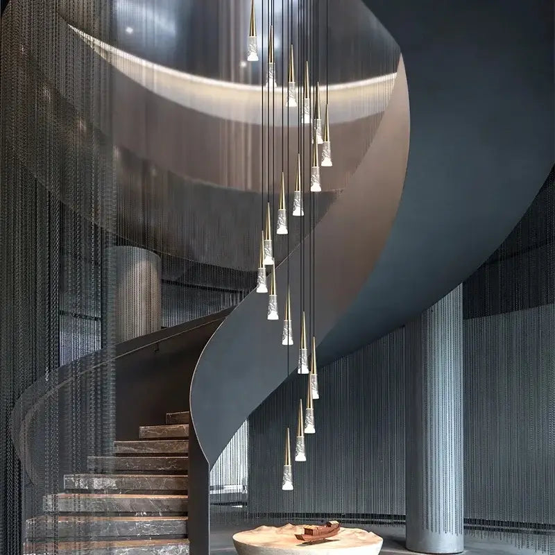 Modern black and clear led rain drop chandelier staircase light